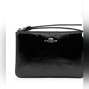 NWT Coach Women's Small Corner Zip Wristlet In Patent Leather Black CW855